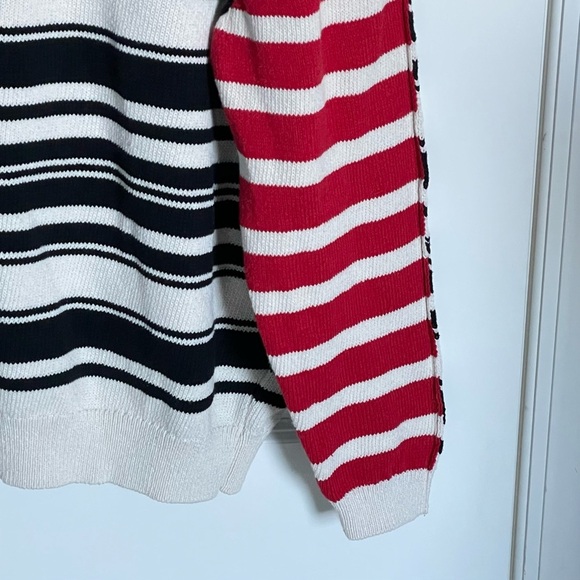Zara Men's Black/Red/White Knit Striped Quarter Button Sweater - 35545 - Picture 5 of 13